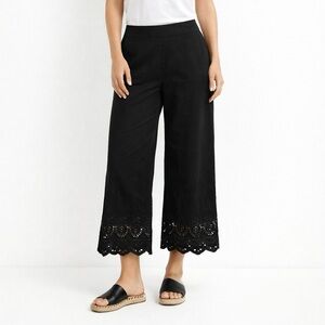 Kaari Black Pants High Waist  Wide Leg Size XS Ankle Length Embroidered Eyelet